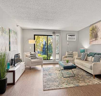 Living room with couches and a table