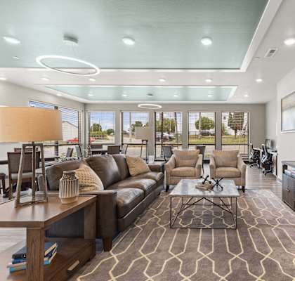a living room with couches and a television