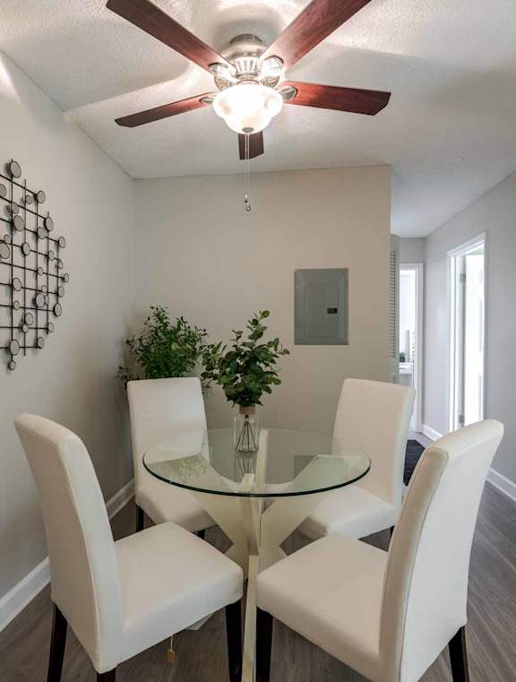 Dining Room with ceiling fan at Collins Crossing, Carrboro