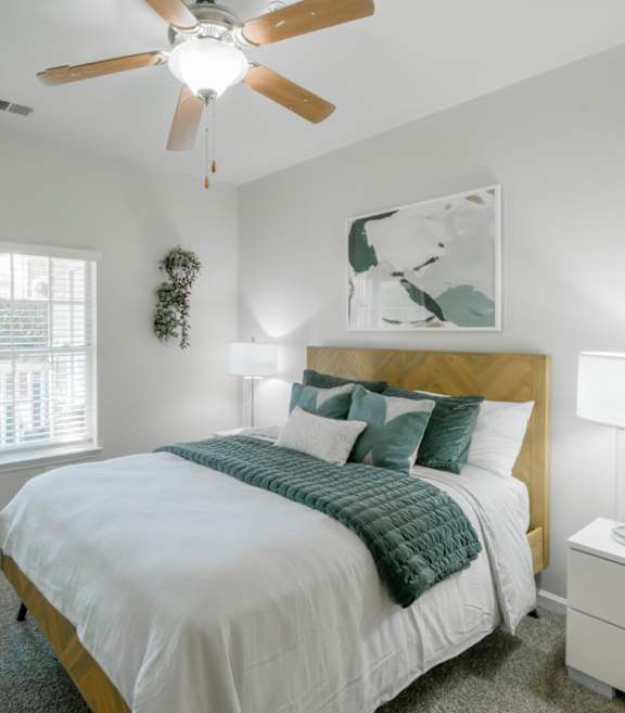 Bedroom With Ceiling Fan at Henley at Mirror Lake, Villa Rica, Georgia