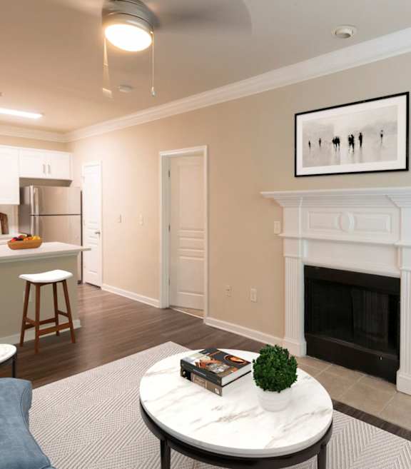 Living Room With Fireplace at The Berkeley, Georgia, 30096