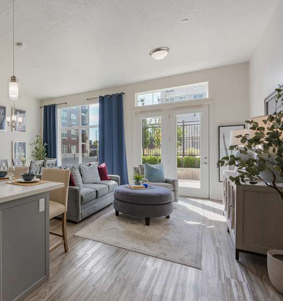 a bedroom with a bed and a door to a bathroom at 200 City View, Utah, 84601