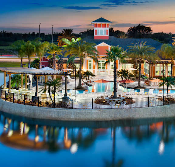 lake and swimming pool