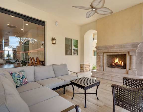 Outdoor Fireplace at Bella Victoria Apartments in Mesa Arizona January 2021