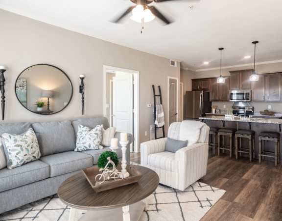 Living room and kitchen at Meridian Park in Collierville, TN 38017