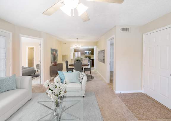 Spacious Living Room with Ceiling Fan at Herons Point, Virginia Beach, VA, 23451
