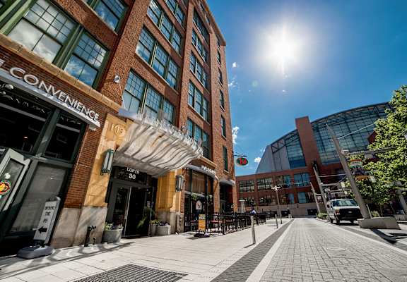 Building exterior and entrance at Harness Factory Lofts, Managed by Buckingham Urban Living, 30 East Georgia St. Ste. C, Indianapolis