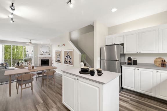 Kitchen with White and Modern Cabinets at LionsGate South, Hillsboro, 97124