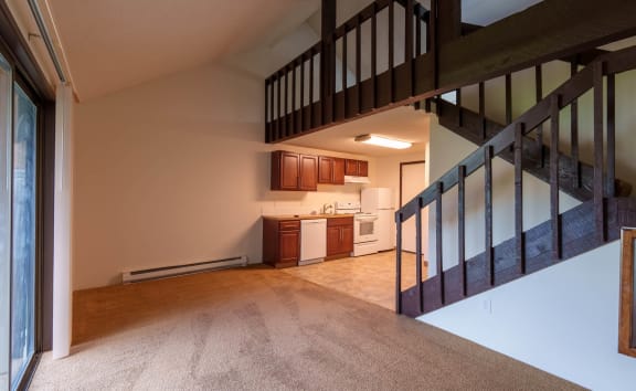 Carpeted Living Space at Hogan Apartments in Spokane, WA 99207