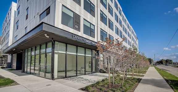 Modern Building entrance  at Lafayette West Apartments, Michigan, 48207