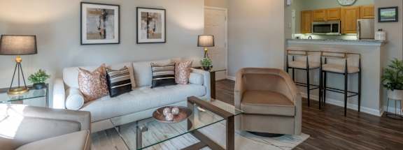 Living Room With Kitchen at Cambridge Square Apartments, Overland Park, KS