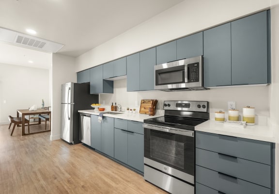 Kitchen with Stainless Steel Appliances at 2nd Ave Commons Apartments in Downtown Mesa Arizona 2023