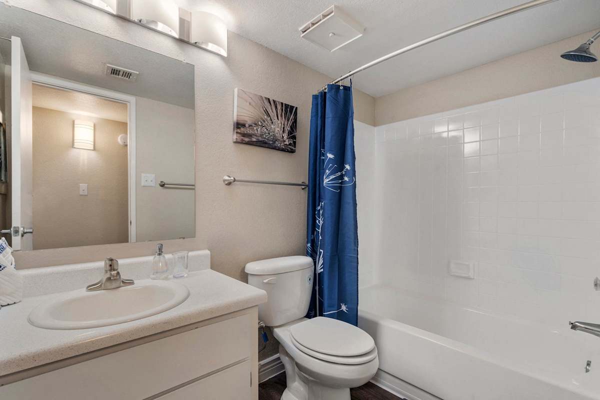 Apartment bathroom — representative home at The Place at Wickertree.