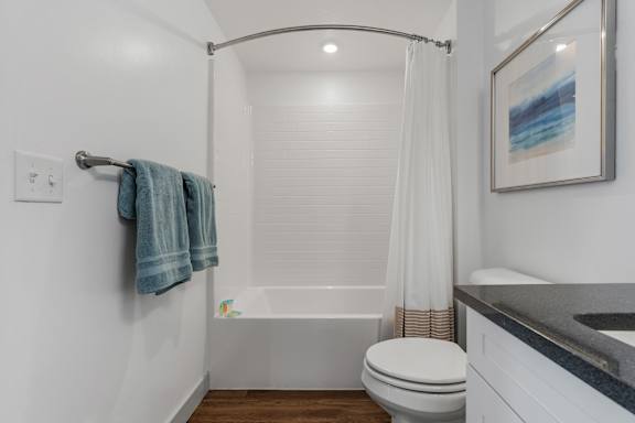 Bathroom with a shower and a toilet at City View St. George, St. George, UT, 84770