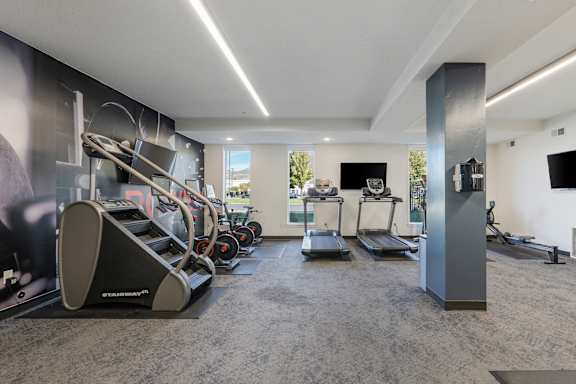 Gym with Treadmills at The Flats at Riverwoods, Provo, Utah