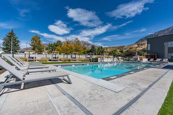 Lounge Swimming Pool With Cabana at The Flats at Riverwoods, Provo, UT, 84604