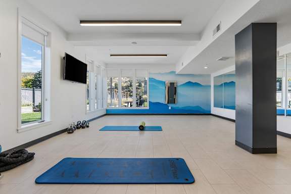 Fitness Studio with Yoga Mats at The Flats at Riverwoods, Provo, UT, 84604