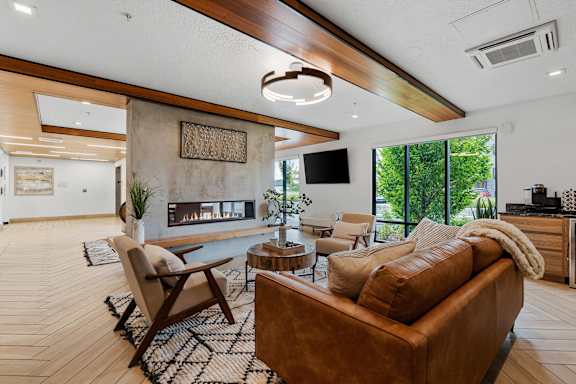 Trendy Living Room at The Flats at Riverwoods, Provo