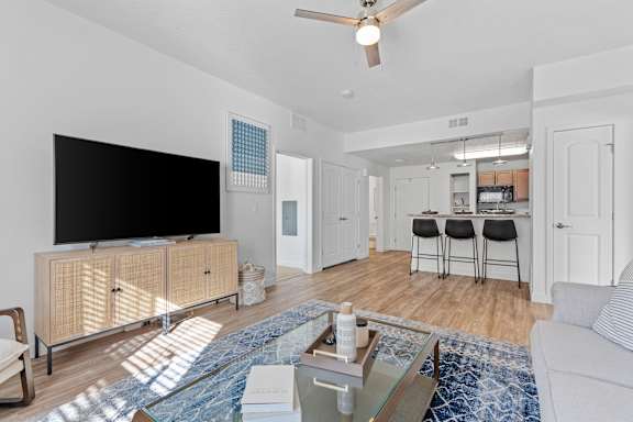 Bright Living Area with ceiling fan at The View on 20th, Ogden, UT, 84401
