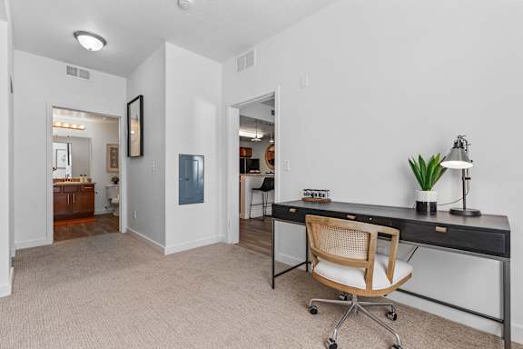 Desk with lamp and chair in room at The View on 20th, Utah, 84401