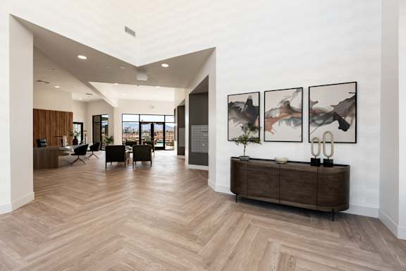 Hallway with wood floors at The Vue At Desert Color, Utah, 84790