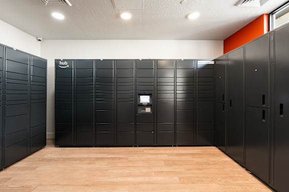 Row of black lockers at The Vue At Desert Color, St. George, UT, 84790