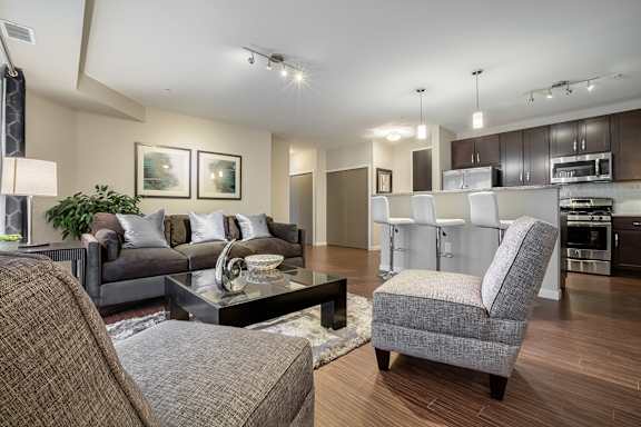 Gorgeous living room and kitchen with islands
