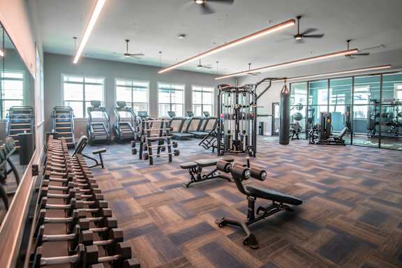 Gym with variety of equipment's at The One at Millington, Millington, Tennessee