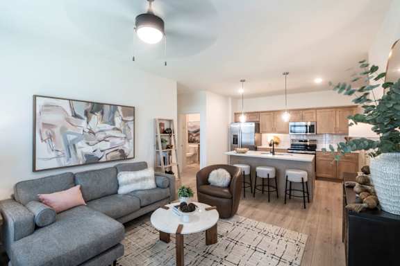 Living Room With Kitchen View at Grays Creek Apartments, Cordova