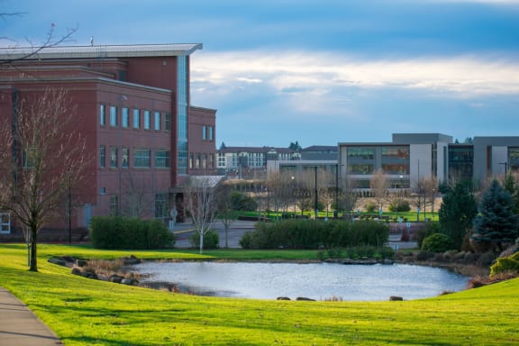 Clark College Campus Buildings and Pond in Vancouver, Washington