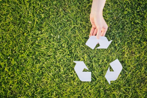 recycling icon on grass