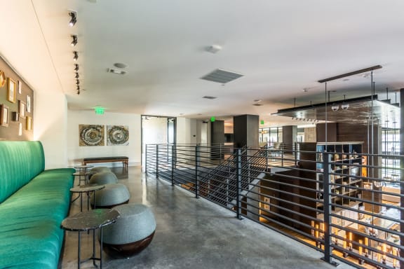 second floor of resident lounge at The Case Building in Dallas, TX