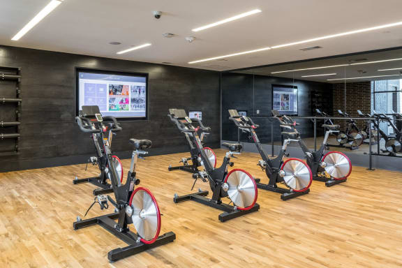 gym with fexcercise bike at The Case Building in Dallas, TX