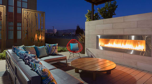 Fireplace at Aqua Via Apartments, Oakland, CA
