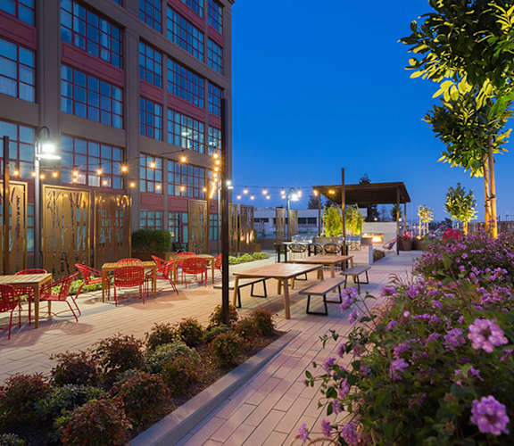 Night at Aqua Via Apartments, Oakland, CA