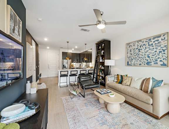 a living room with a couch and a coffee table