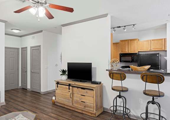 Living Room with Ceiling Fan with television at The Shallowford, Chattanooga, 37421