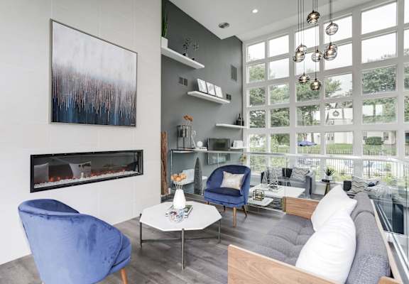 Clubhouse with Lounge Seating and Fireplace at Madison at Eden Brook, Columbia, Maryland, 21046