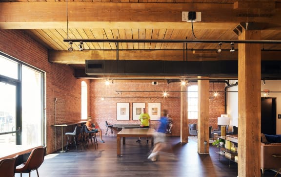 clubroom with ping pong table at The Mill at Prattville, Prattville, AL, 36067