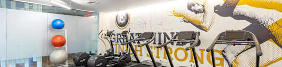 A gym with treadmills and exercise balls.