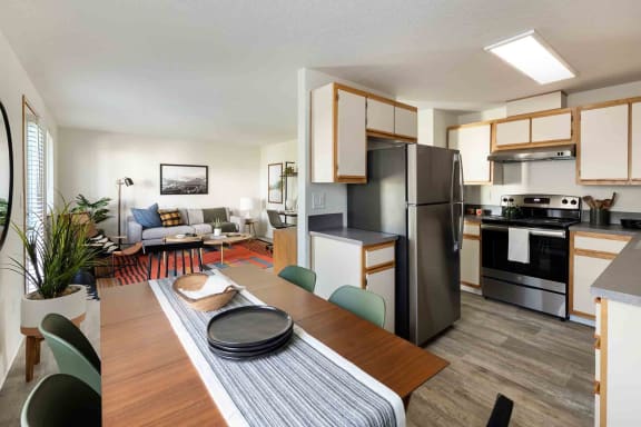 Kitchen and living room at Cedar House, Vancouver