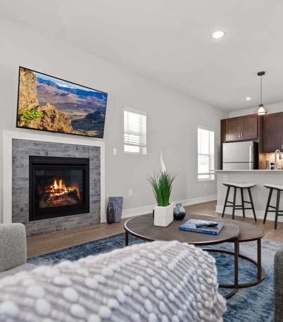 Living room at Quarry Apartments and Townhomes in DeWitt, Michigan