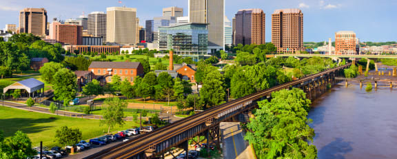 a view of the minneapolis skyline from above the schuylkill river