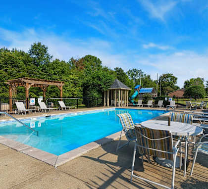 Pool seating at Laurel Valley Apartments in Mount Juliet Tennessee March 2021