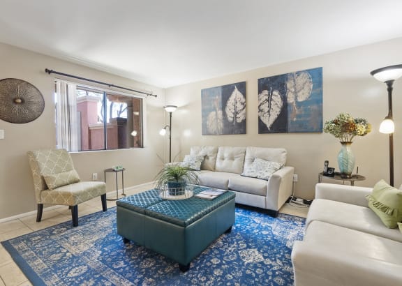 Living room at San Simeon Apartments in Tucson AZ November 2020