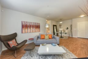 iving Room with Wood Inspired Floors