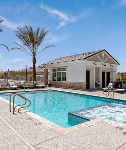 our resort style swimming pool is next to our clubhouse at our apartments on the strip at Zora Encanto, Arizona