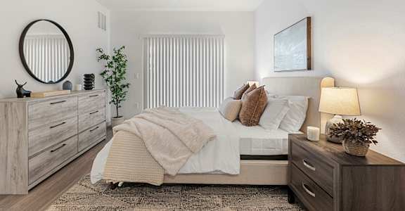 Spacious Bedroom in One Bedroom and One Bath at Lucero Apartment Homes in Phoenix Arizona