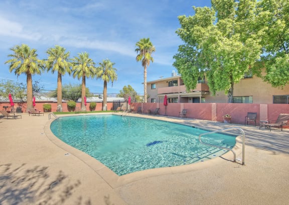Pool and pool patio at San Simeon Apartments in Tucson AZ November 2020