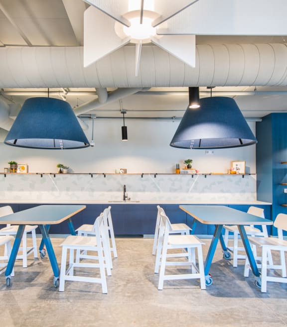 Clubhouse kitchen and dining area at The Baxly, Savannah, GA, 31401